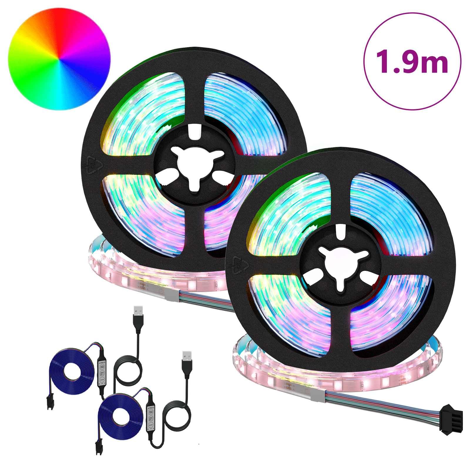 Taśma LED, zestaw 2 sztuk, 950 mm, listwa świetlna USB do oświetlenia wewnętrznego, kolor czarny, przezroczysty