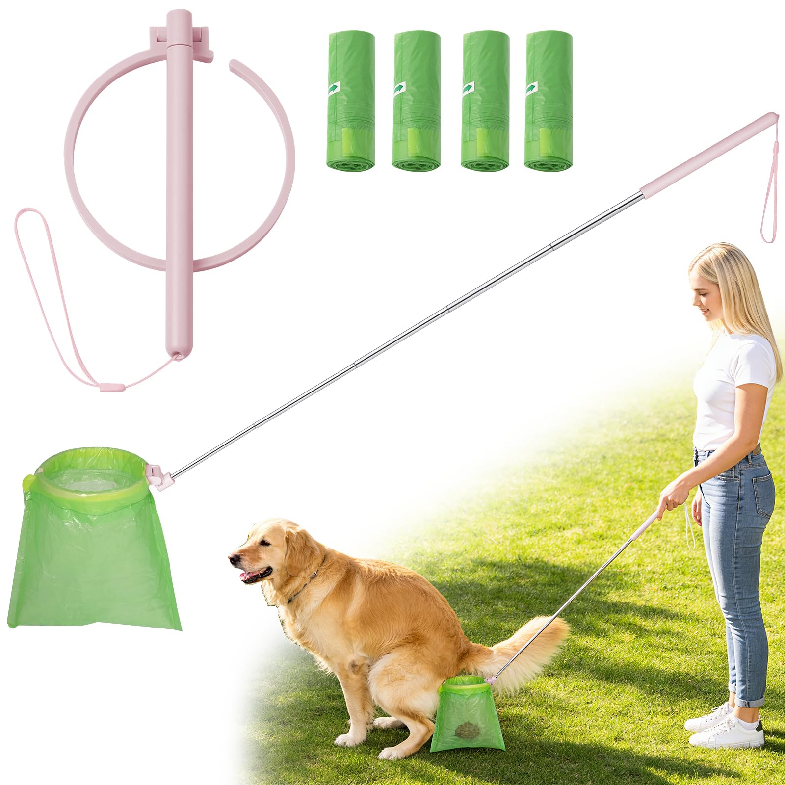 Wzxlj.Y® Dog Pooper Catcher Scooper for All Dog,Telescopic Dog Poop Catcher with 120 Bags, Best Pet Waste Removal Tool with 30" Extendable Handle Easy Clean for Pet