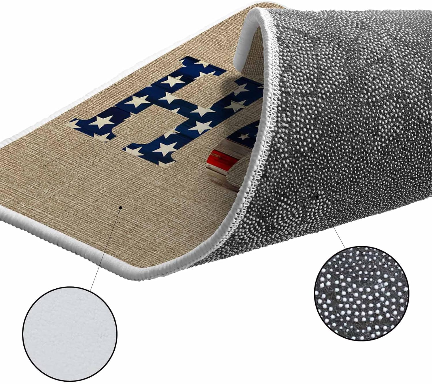Beige Vintage Kitchen Rugs and Mats Set of 2, Non-Slip Kitchen Sink Mat, American Flag Farmhouse Retro Art Rustic Washable Doormat Bathroom Rugs Runner for Bedroom/Living Room 19.7"x31.5"+19.7"x63"