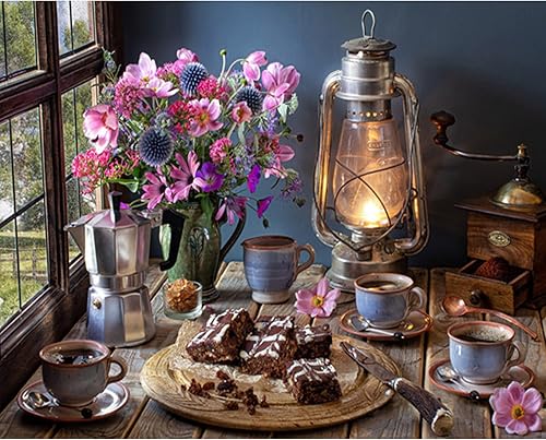 Miniatura 1 de Kits de pintura por números para adultos principiantes, pintura al óleo sobre lienzo de 16 x 20 pulgadas, lámpara de flores y óleo, pigmento