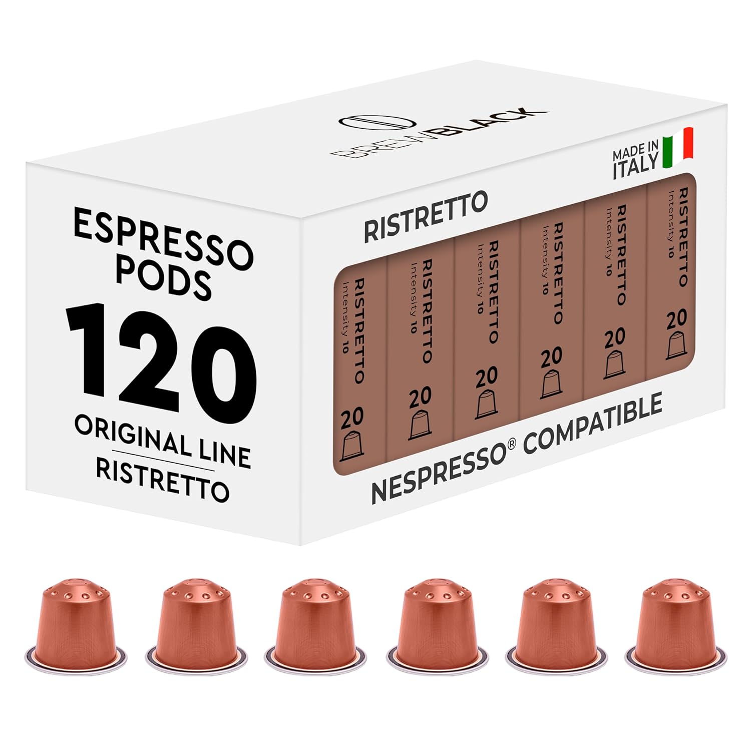 BrewBlack Variety Pack Coffee Capsules - 100 Aluminum Coffee Pods Compatible with Nespresso Original line, Medium and Dark Roast - Made in Italy