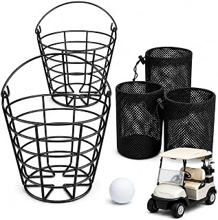 Golf Ball Basket Set, 2 Pack Metal Golf Ball Buckets with 3 Mesh Bags, Holds 50 Balls Each, Portable Range Golf Basket Storage Container for Backyard Practice, Driving Range and Garage