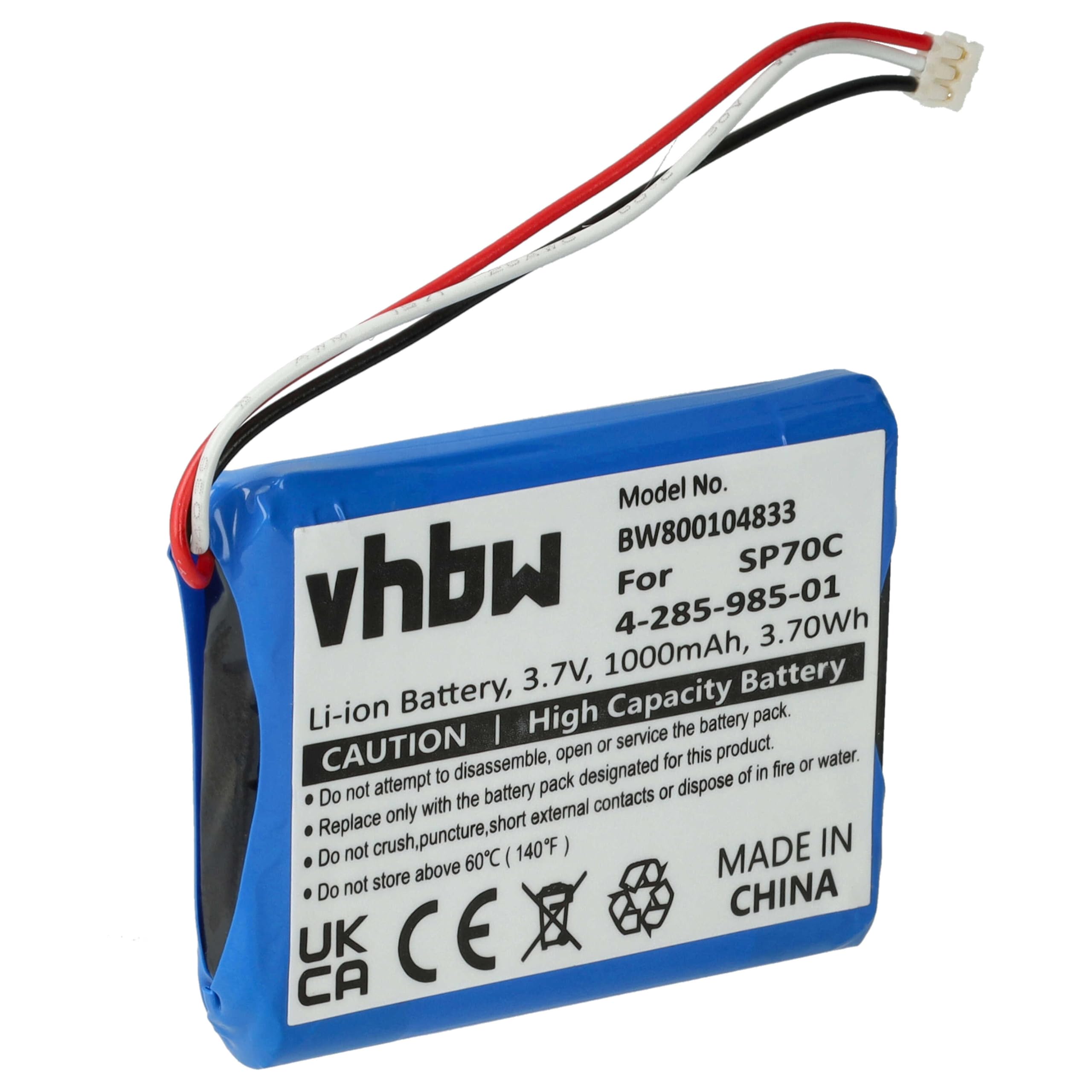 vhbw Batería Compatible con Sony Pulse Wireless Headset 7.1 Consola (1000mAh, 3,7V, Li-Ion)