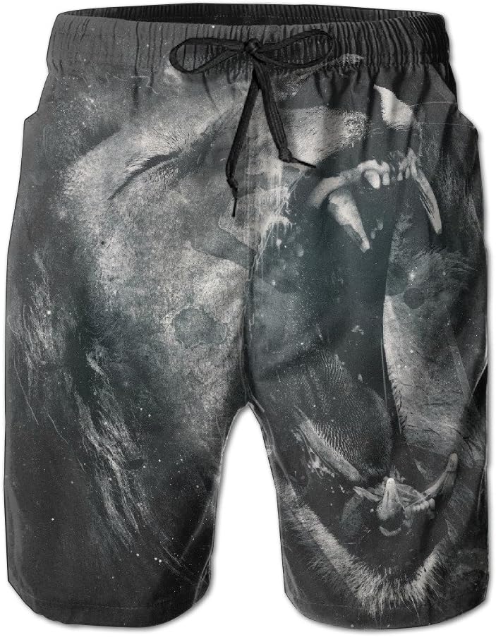 Lion Roaring Sharp Tooth Newest Summer Men's Beach Pants Swim Trunks Quick Dry Board Shorts for Swim Or Run