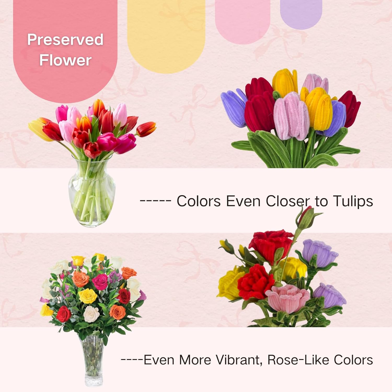 balinging 400pcs Pipe Cleaners Craft for Flowers with Glue Gun,Chenille Stems for DIY Flower Making Kit,Pipe Cleaners Projects Creative for DIY Art and Craft,Ideal for Holiday Decoration(Tulip)