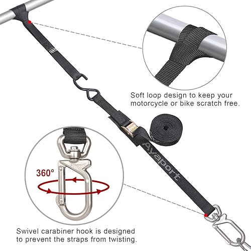 Miniatura 16 de Ayaport Correas de amarre con hebilla de leva de 6 pies y 2200 libras de resistencia a la rotura con ganchos en S para motocicleta, kayak