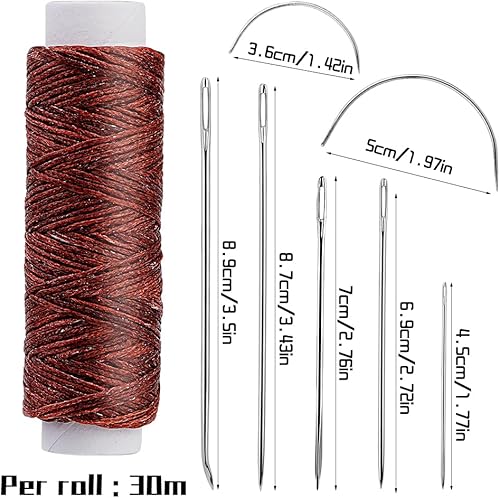 Miniatura 27 de Ftyiwu Hilo encerado, aguja de tapicería e hilo de 32 yardas con 7 agujas de coser a mano para tapicería del hogar, alfombra, lona, reparación