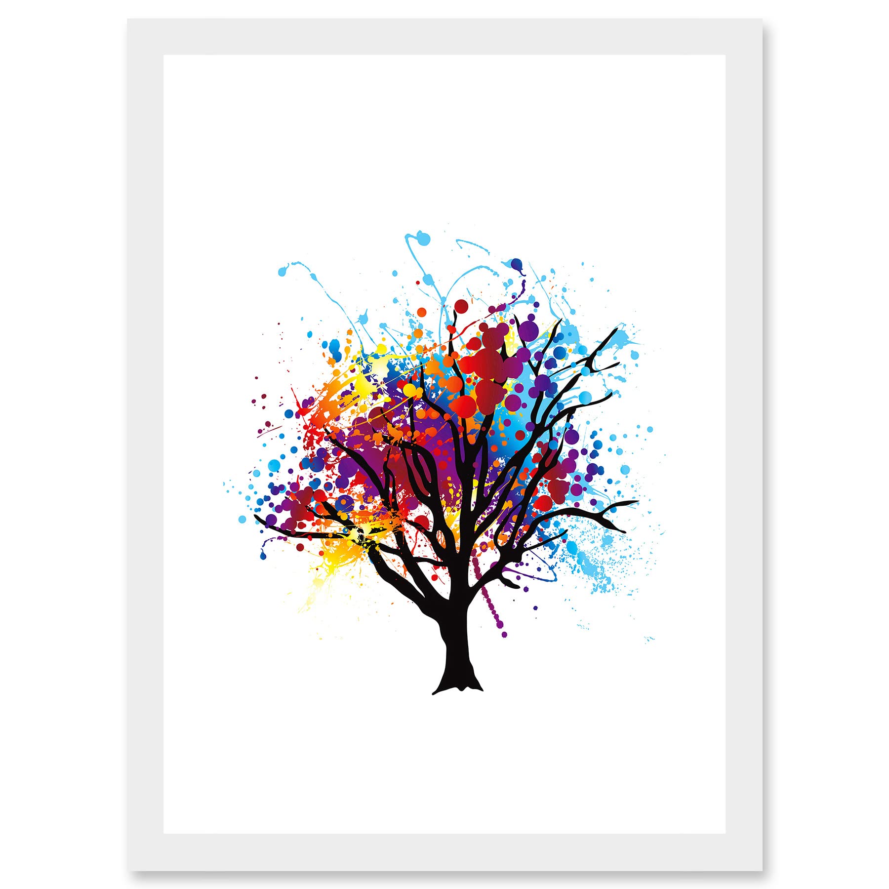 Artery8 Paint Splat Abstract Tree Rainbow Picture Artwork Framed Wall Art Print A4