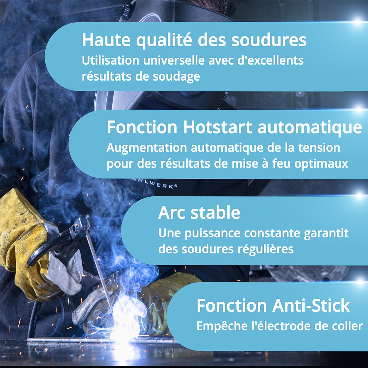 STAHLWERK Poste à souder combiné 2-en-1 AC/DC TIG 200 ST – TIG & MMA (ARC) jusqu'à 200 A, amorçage HF, Hotstart, Anti-Stick, mode 2T & 4T, soudage AC TIG pour aluminium, technologie IGBT