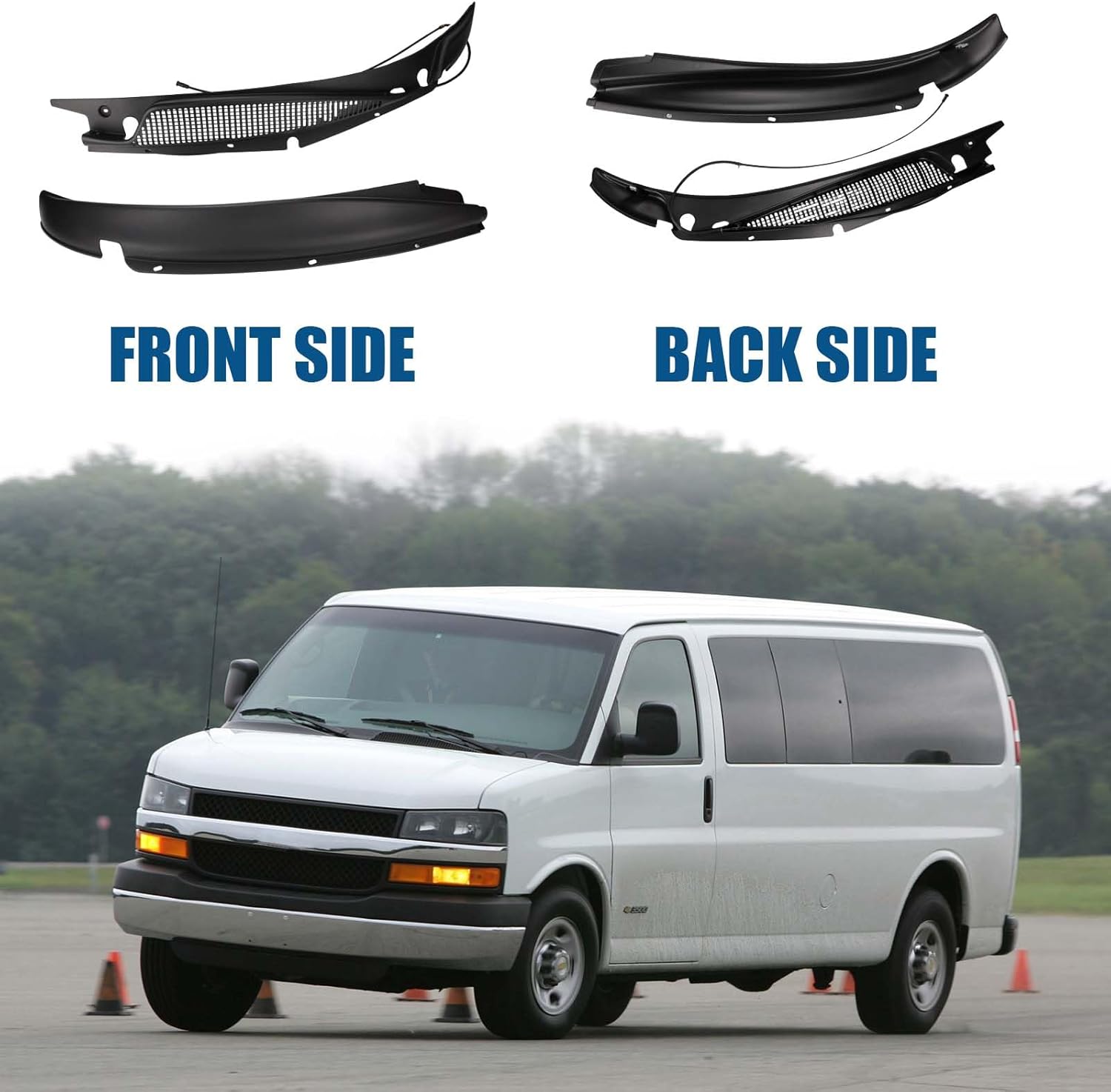Windshield Wiper Cowl Panel Grille Compatible with 1996-2017 Chevy Express and GMC Savana 1500 2500 3500 Van Front Window Cover Insert Panel Driver & Passenger Side Replaces 25826330, 25826329