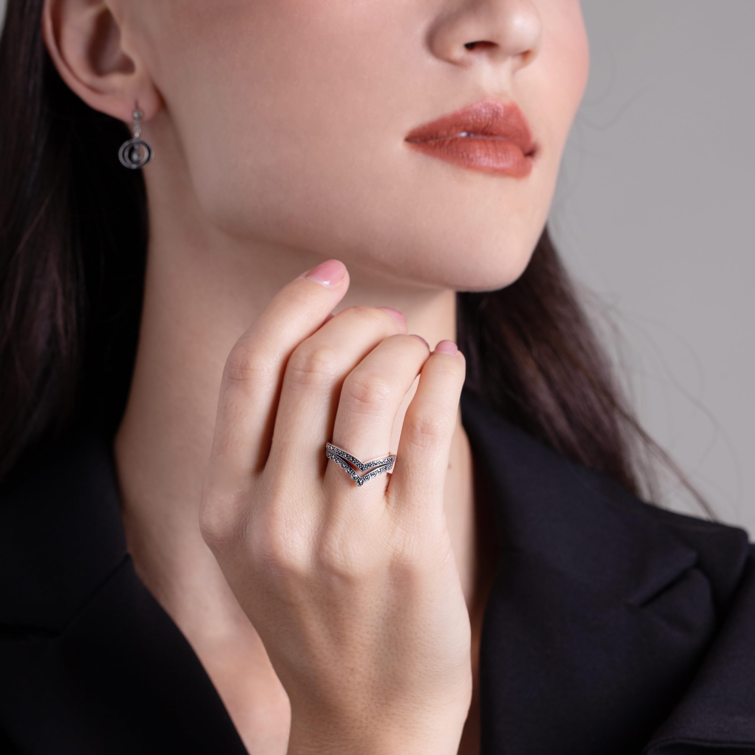 Esse Marcasite - Anello in argento sterling e marcasite a doppia fila