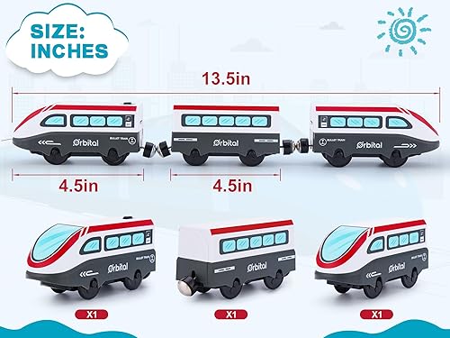 Miniatura 5 de Tren a pilas para pista de madera, juego de tren bala motorizado, tren eléctrico con conexión magnética, juego de tren locomotora con sonido para