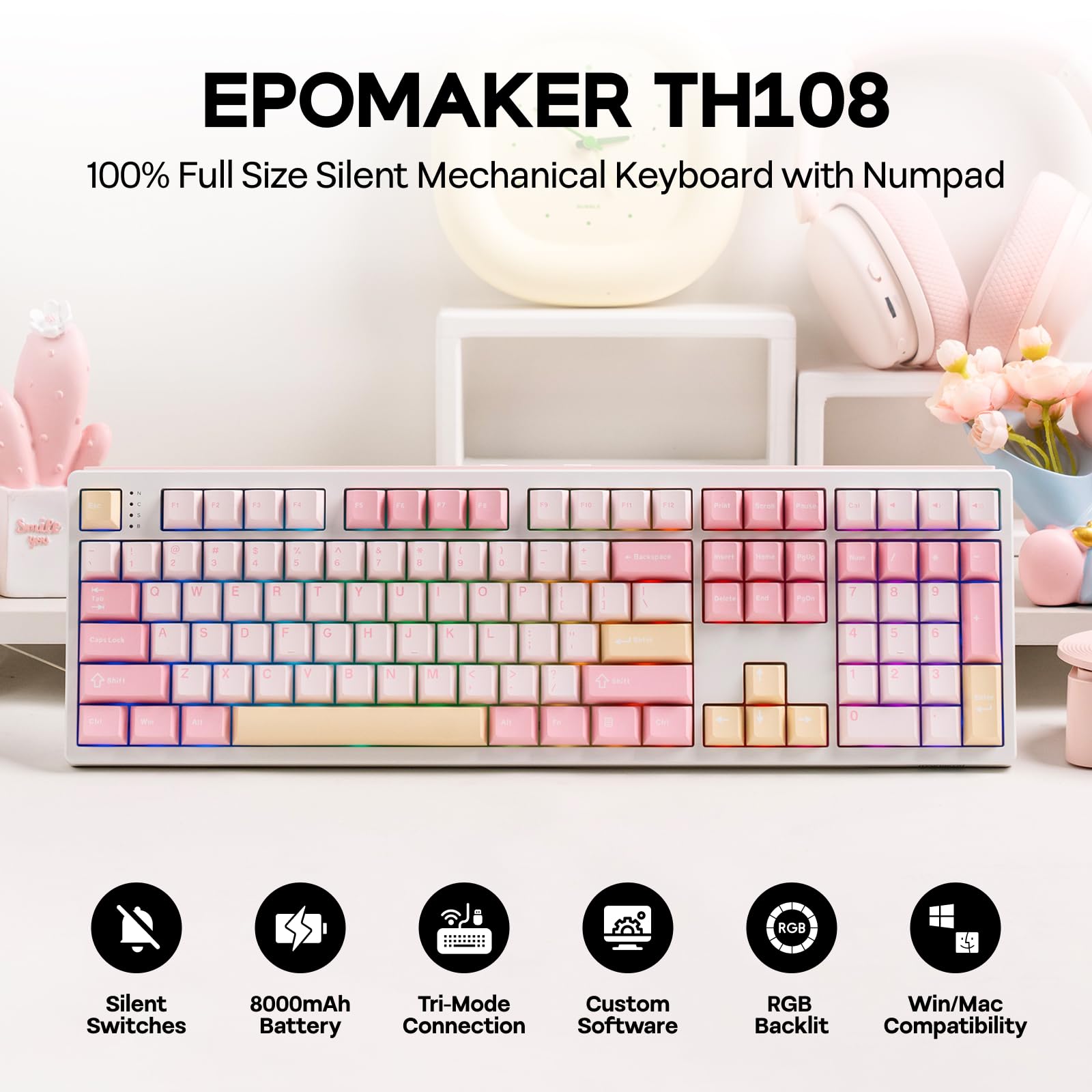 Amazon | EPOMAKER TH108 フルサイズメカニカルキーボード 8000mAh