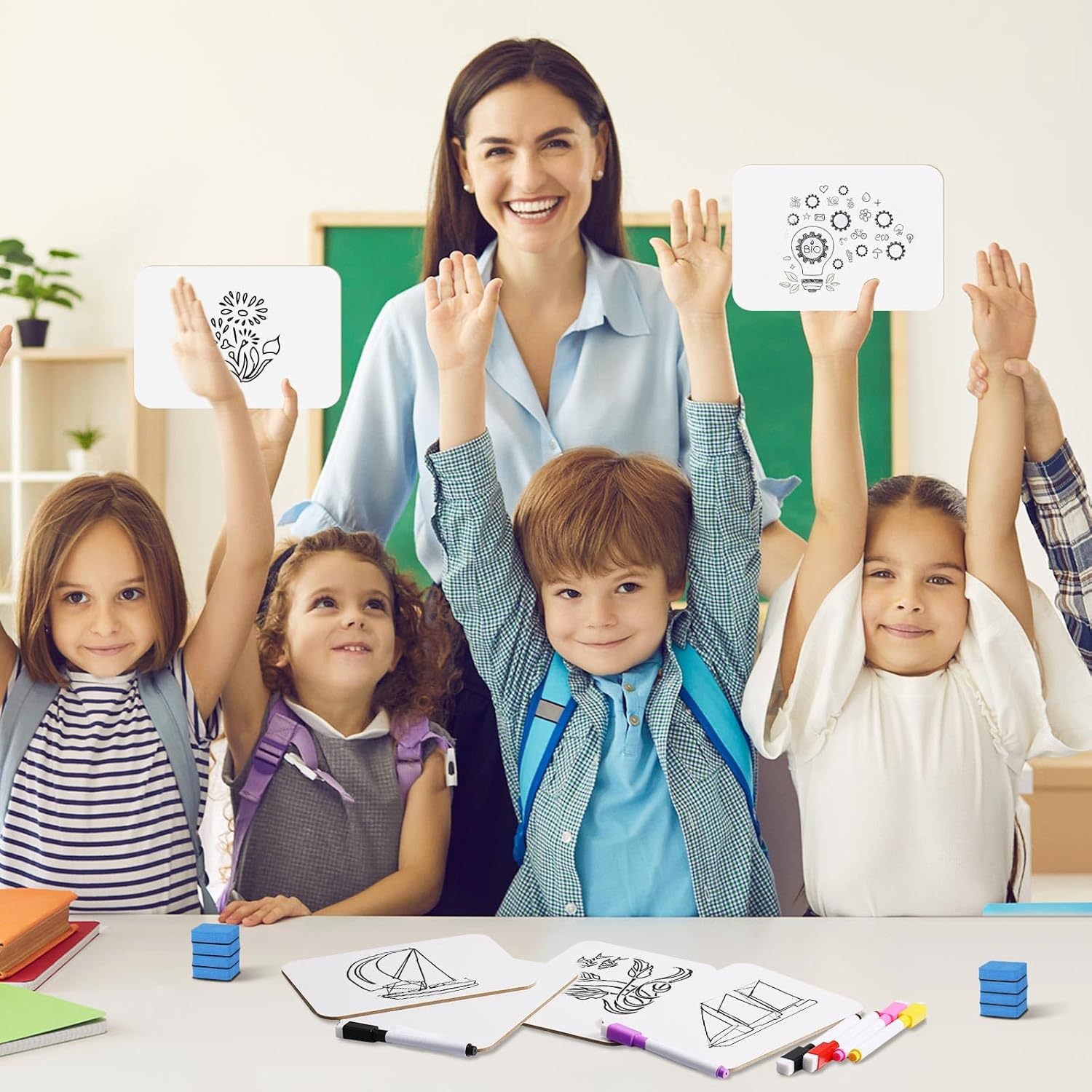 Affrolling 24 Sets Small Whiteboard Dry Erase Boards 5" x7'' Mini Double Sided Dry Erase Lap Boards with Markers Erasers Pen Holders Personal Whiteboards for Students Classroom Teacher