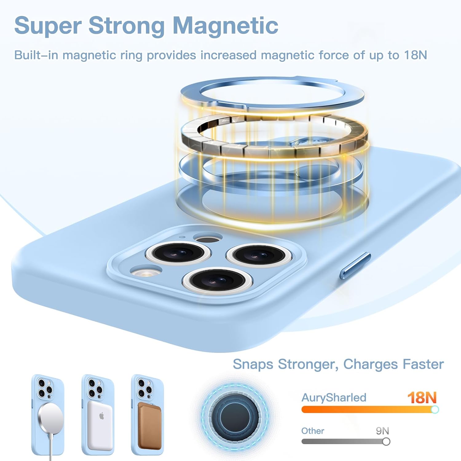Liquid Silicone for iPhone 14 pro max Case with 360° Rotatable Magnetic Ring Stand [Compatible with Magnetic] Upgraded Camera Lens Protection, Mil-Grade Drop Shockproof (Light Blue)