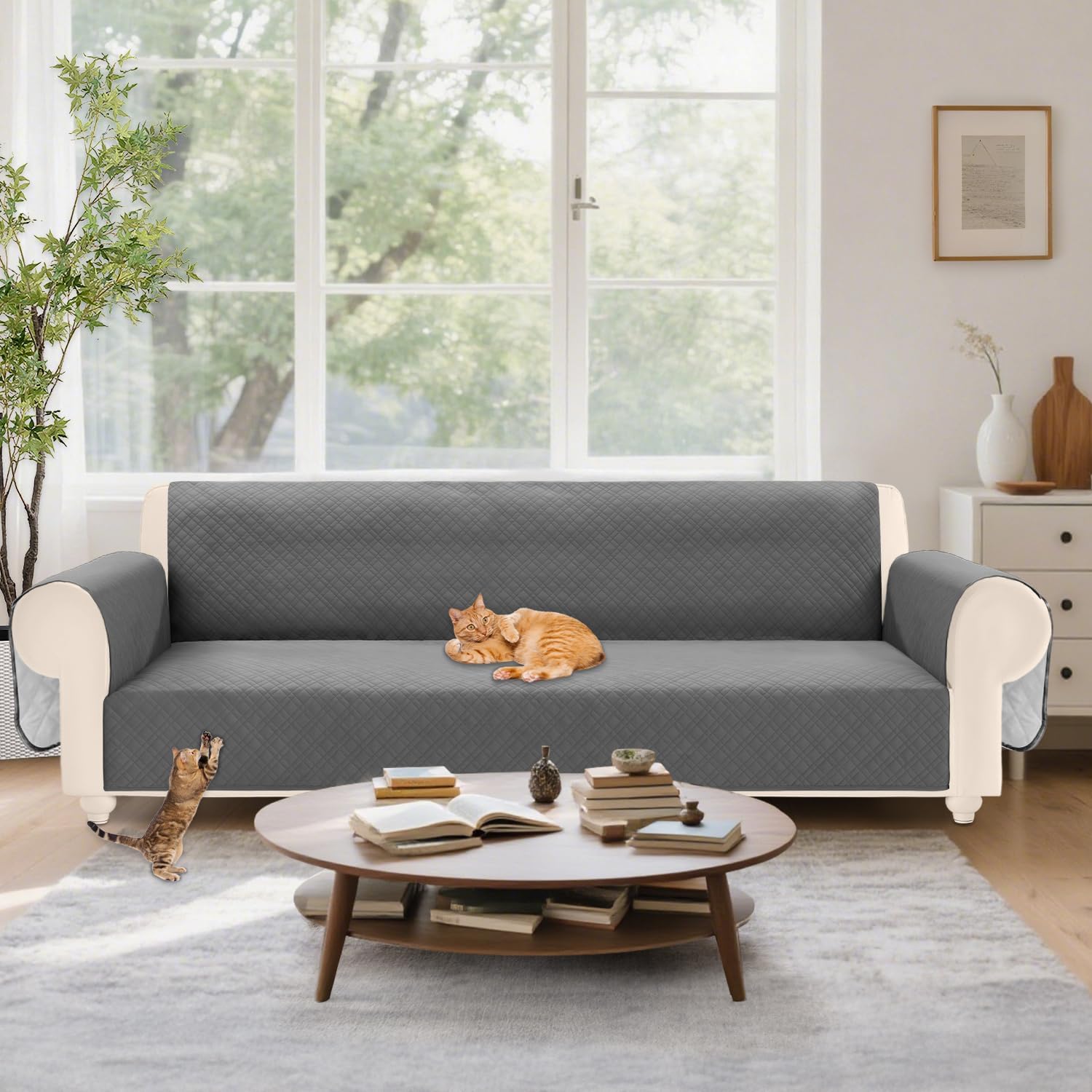 Velvet 100% Waterproof Couch Cover for Dogs Washable Sofa Covers for 3 Cushion Couch Pet Friendly Sofa Slipcovers Set Non Slip Quilted Furniture Protector with Pockets (Large, Dark Grey) - Image 7