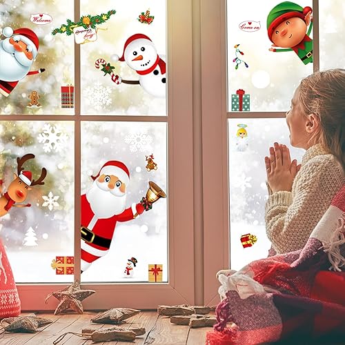 Miniatura 3 de 182 calcomanías estáticas para ventanas de Navidad para vidrio calcomanías de Navidad decoraciones de Navidad copo de nieve Papá Noel renos para