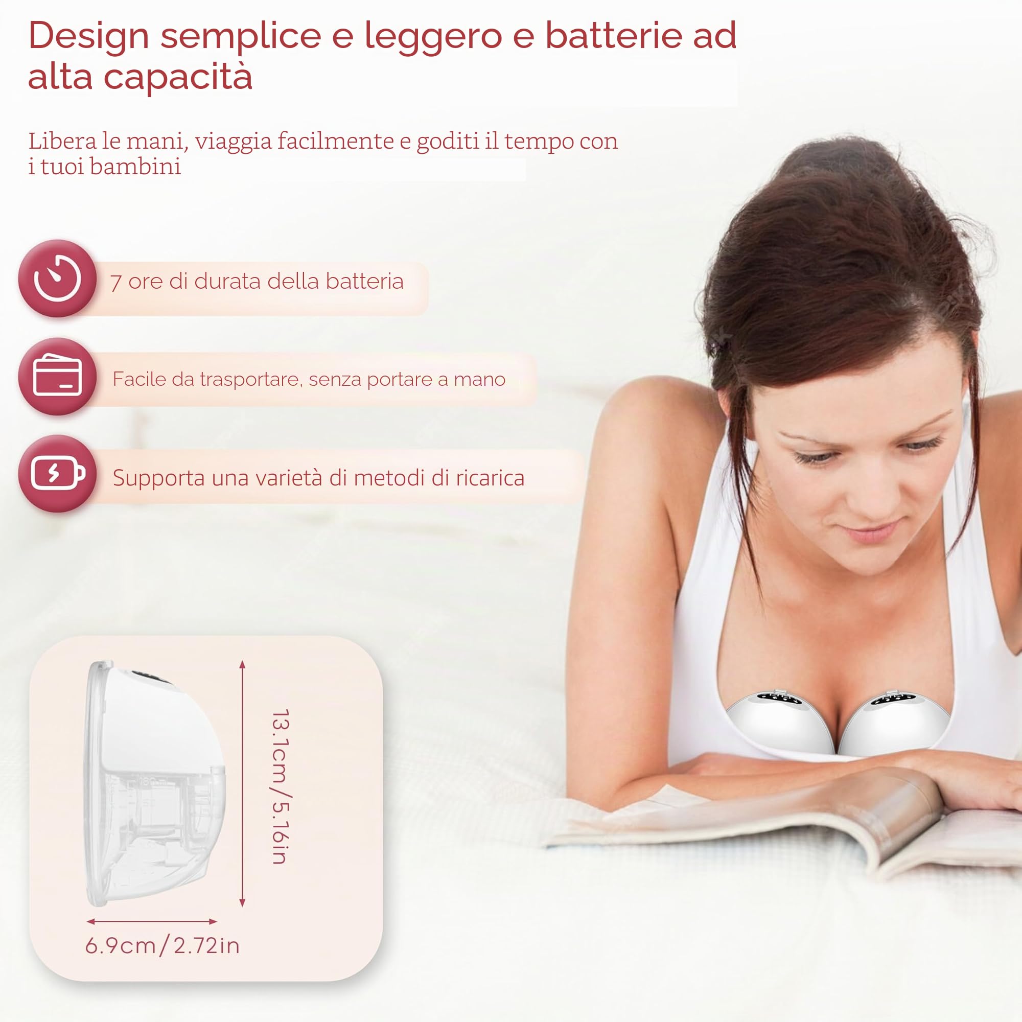 Tiralatte elettrico double face & mani libere, 300 mmHg, 12 livelli, 4 modalità, con prevenzione di ritorno e funzione di memorizzazione, portatile, senza BPA, 30 minuti di spegnimento automatico