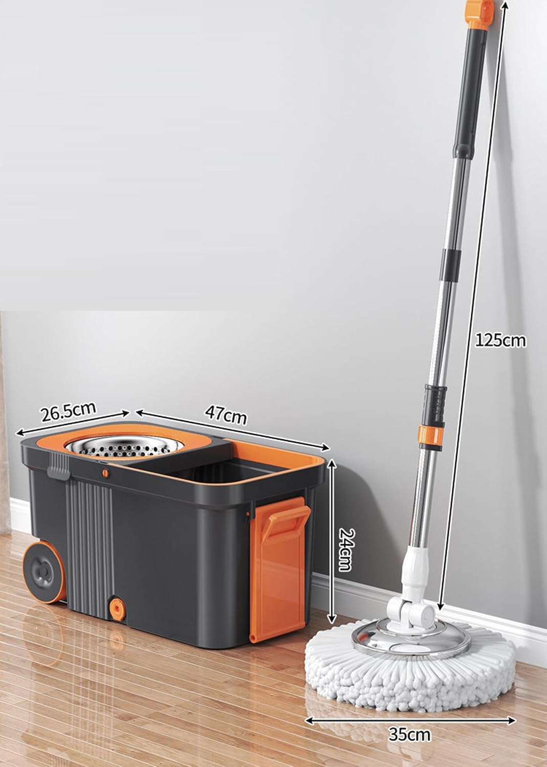 A,Mop Bucket Mop Set Dual Drive Rotating Stainless Steel Mop Household Not Hand-Washing Mop Bucket Wet and Dry Retractable Mop