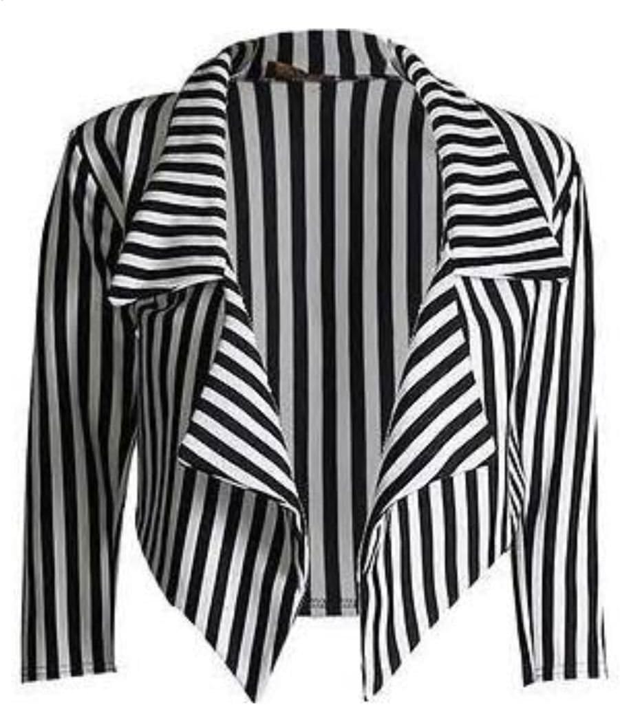 ZEE FASHIONWomens Black & White Striped Cropped Waterfall Coat Casual Jacket Blazer Plus Size UK 8-26