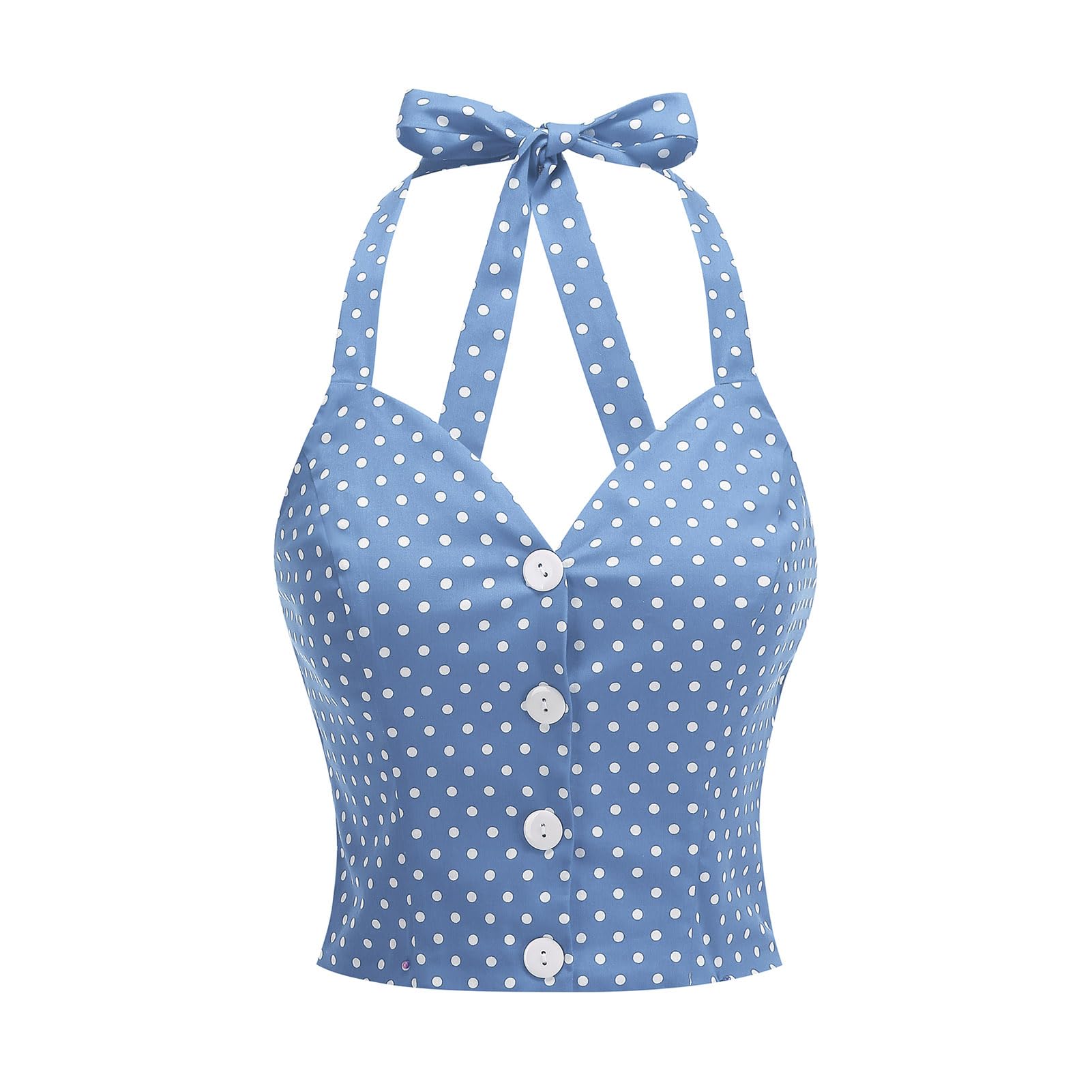 Vintage Tops for Women 1950s Polka Dot 50s Pin up Rockabilly Top Halter V Neck Pinup Retro Tops 50's Vintage Blouses Tank Top