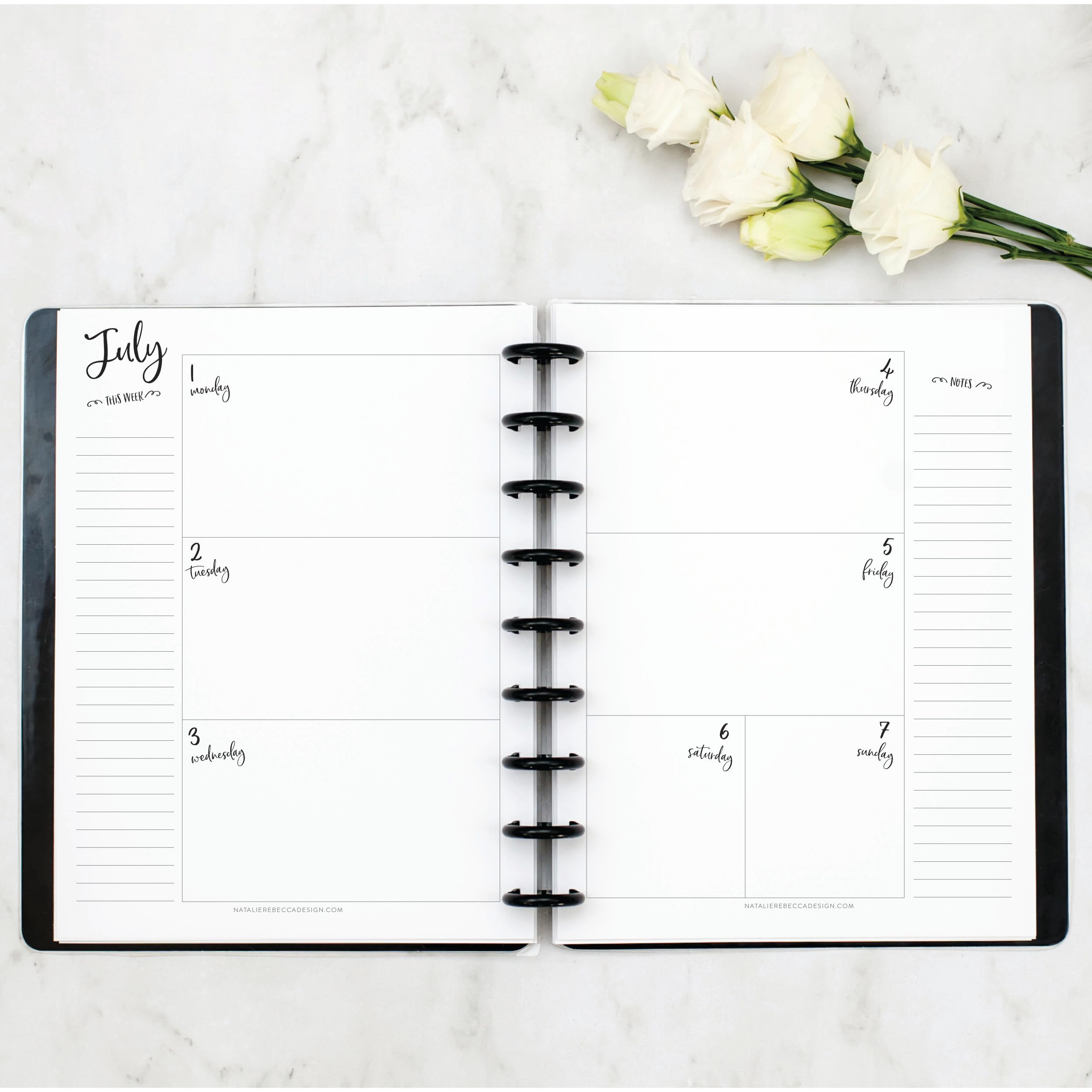 BetterNote - Ricarica per calendario accademico orizzontale da luglio 2026 a giugno 2027 per quaderni rilegati a disco, compatibile con Levenger Circa, Arc, Happy Planner, TUL, Inkwell Press, Whimsy