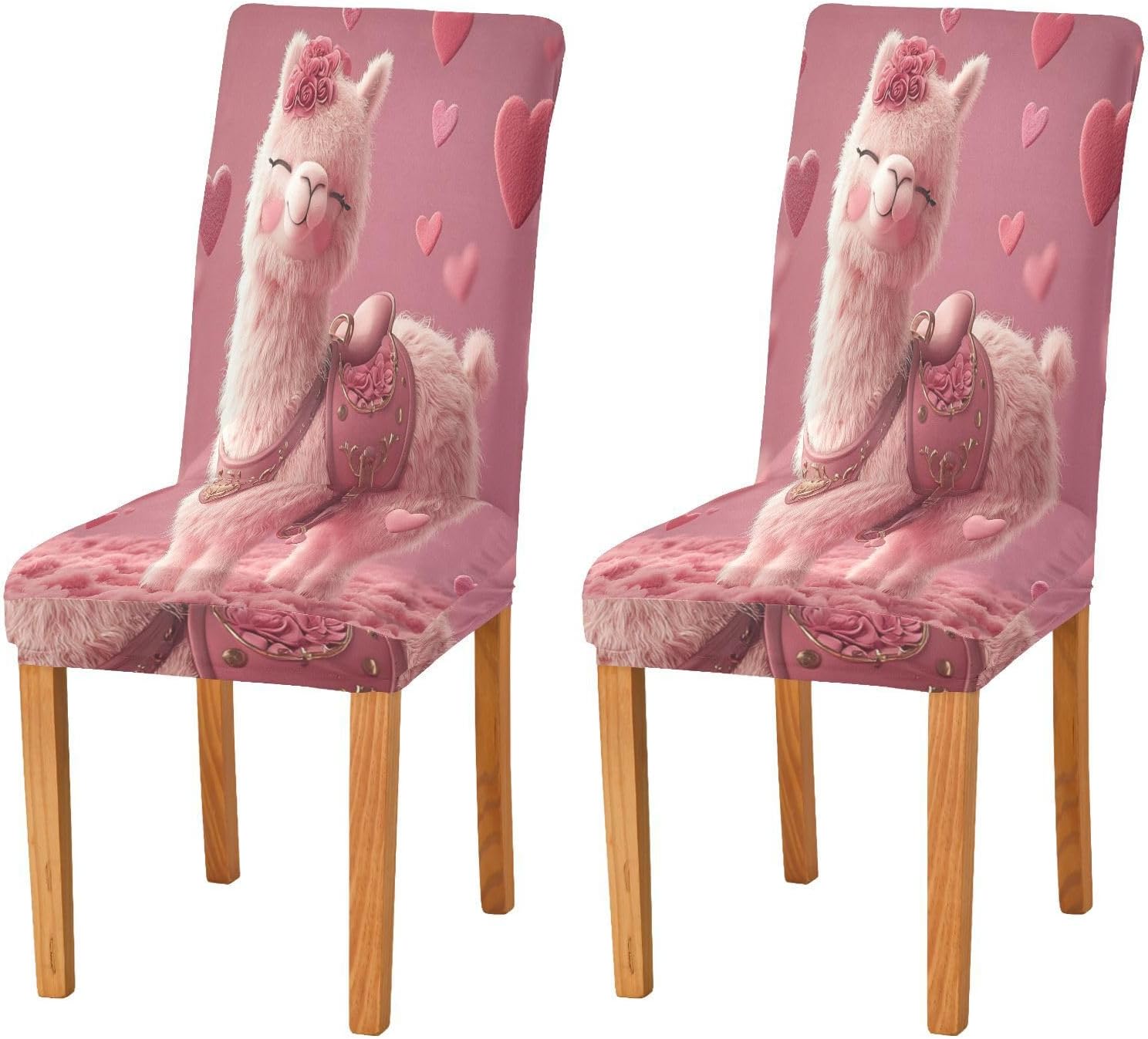 ALAZA Chair Covers for Dining Room, Pink Llamaromantic with Heart Stretch Chair Cover Sets Chair Protector Removable Washable for Ktichen Restaurant Hotel