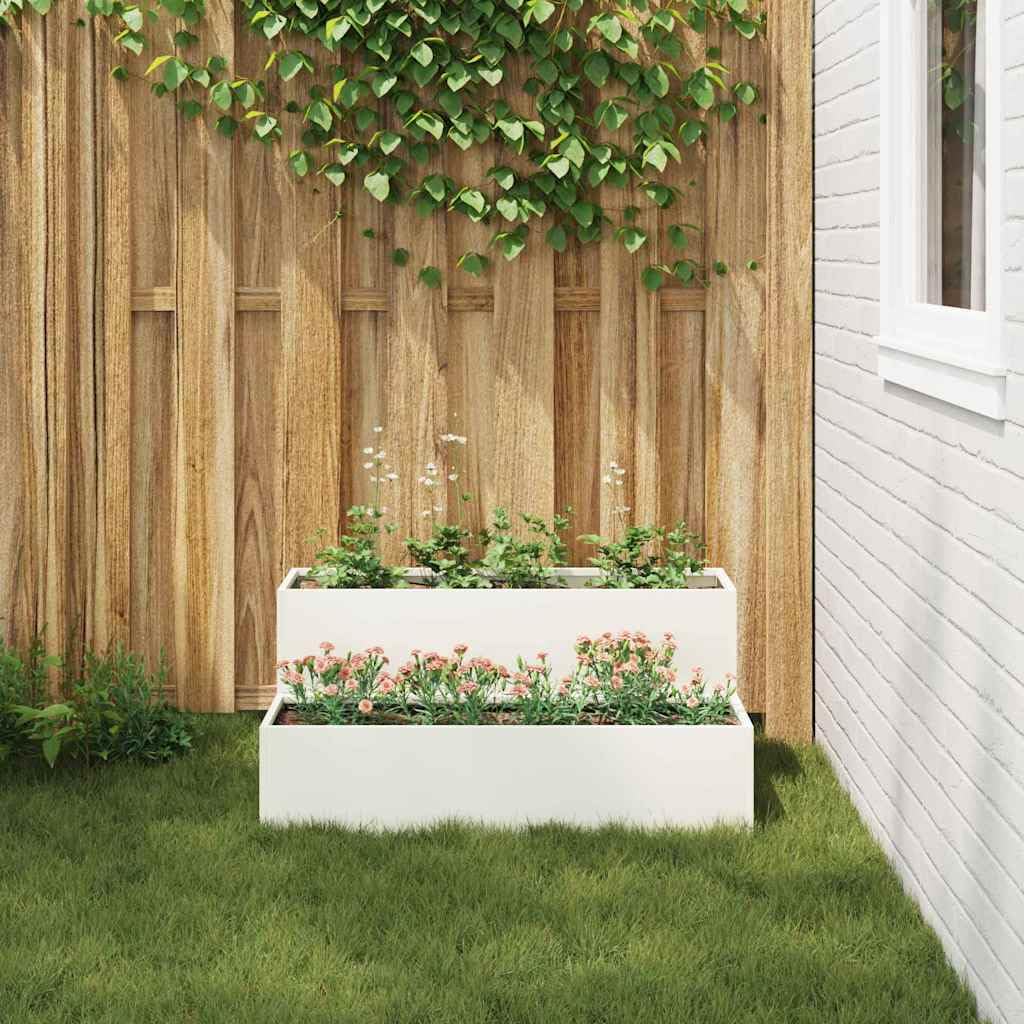 Doniczka ogrodowa Biała 100 x 60 x 45 cm Stal zimnogięta Odporna na warunki atmosferyczne do patio tarasu nowoczesna metalowa donica