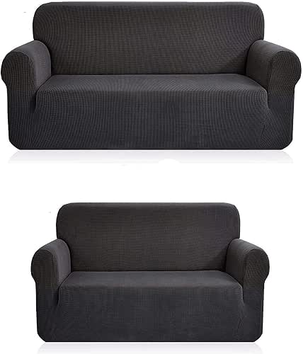 Luxury Home Collection Stretch Fabric Slipcover Set Solid (Grey, 2