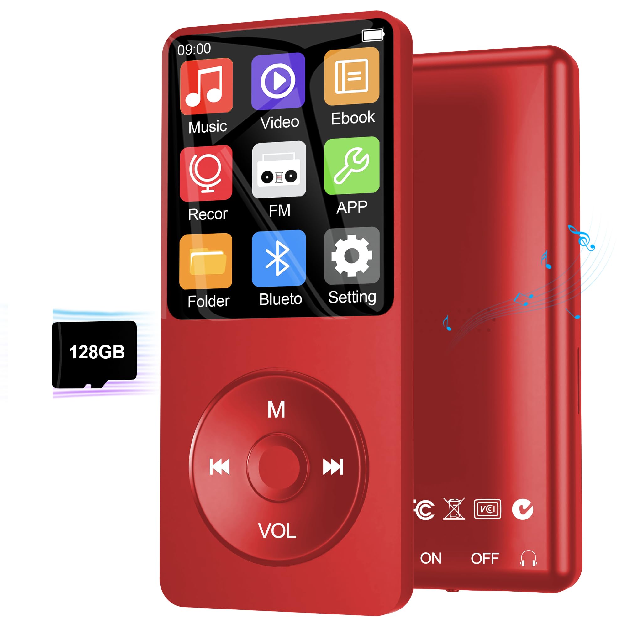 128GB MP3 Player with Bluetooth 5 3 Ninsiden 1 8-Inch Music Play Built-in HiFi Speaker Portable MP4 MP3