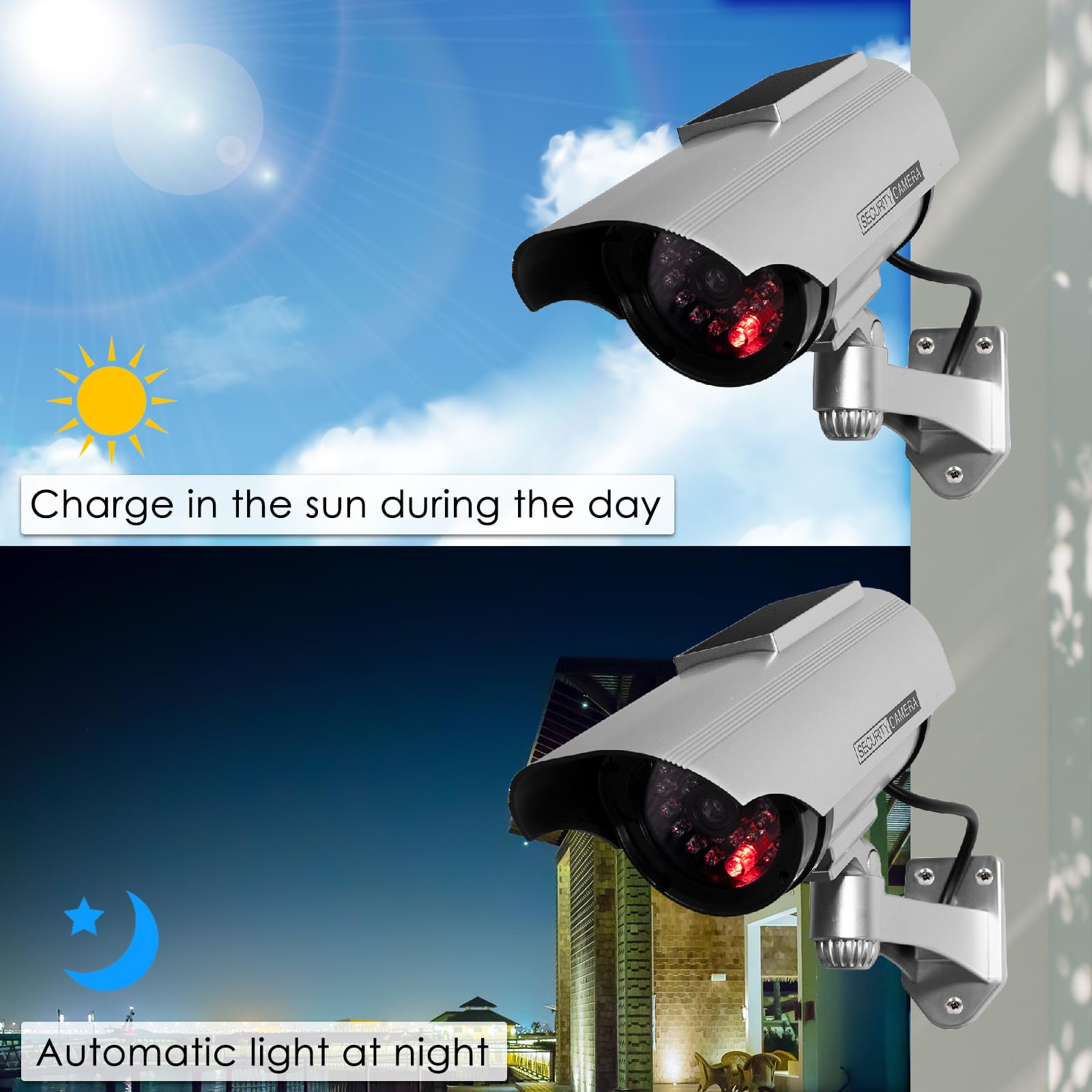 Lot De 2 Fausses Caméras De Surveillance Dôme Avec LED Clignotantes Pour La Securite De La Maison Blanches 90723601