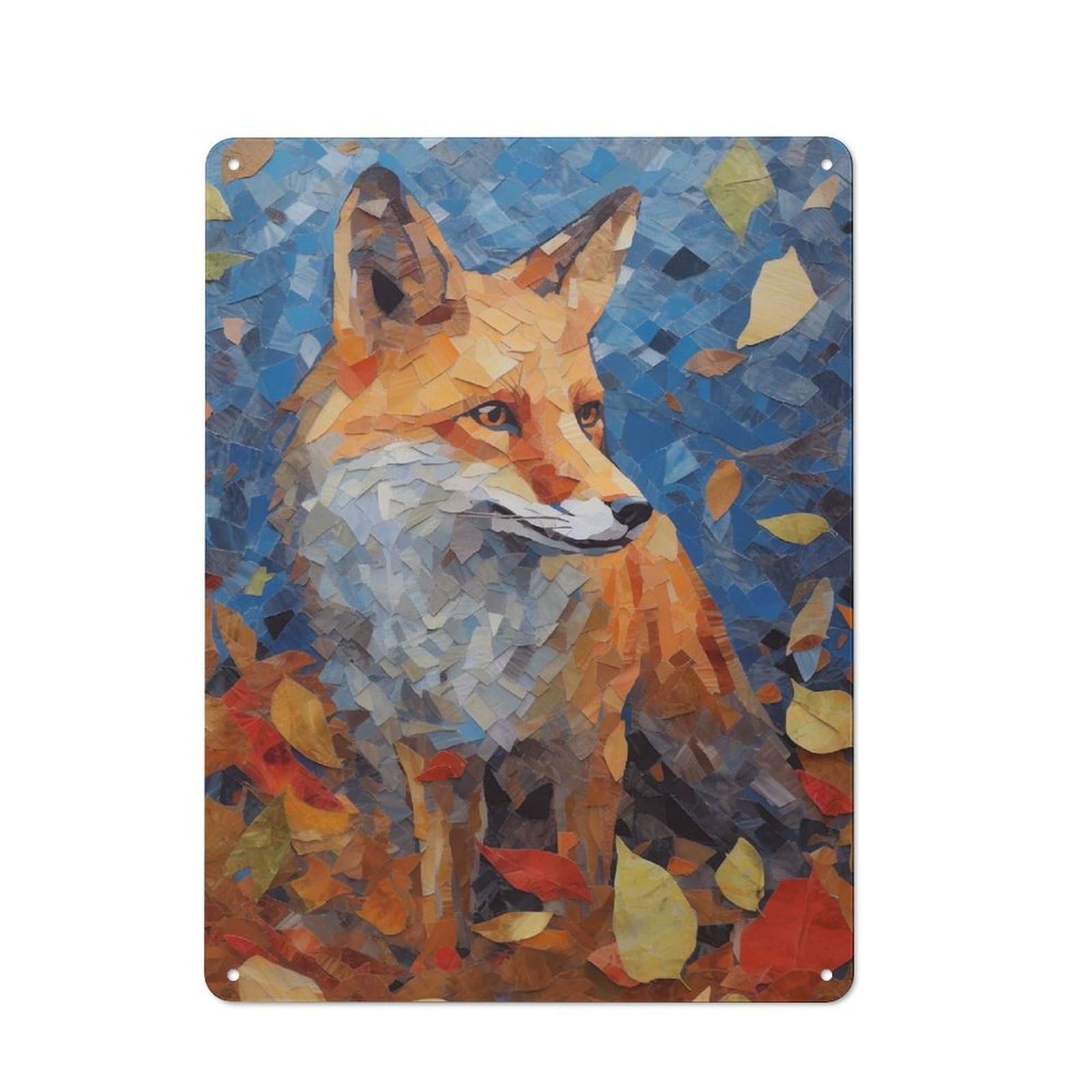 Junmoney Fox In Autumn Leaves Rustic Metal Sign 40X30cm For Guest Room Or Hallway, Suited To Hallway Wall Decor Fans