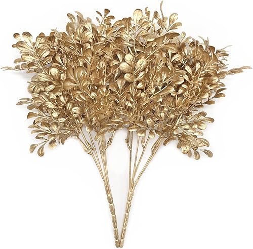 Miniatura 5 de Plantas artificiales de hoja dorada, hojas de plantas falsas de plástico, arbustos de hierba, arbustos de helecho, arbustos sintéticos, vegetación