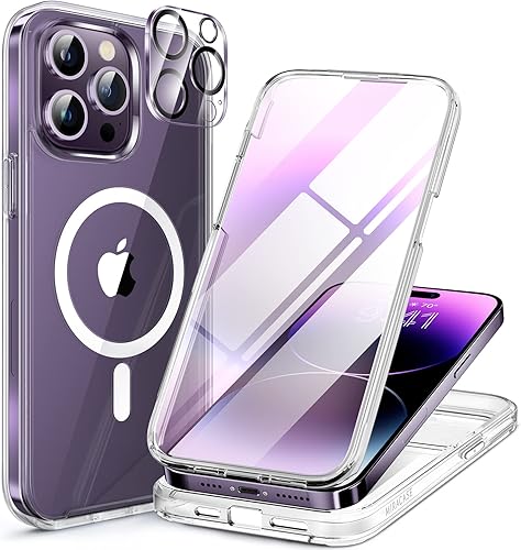 Miracase Glass Series - Funda transparente para iPhone 14 Pro Max de 6.7 pulgadas, antigolpes, cuerpo completo, protector de pantalla de vidrio