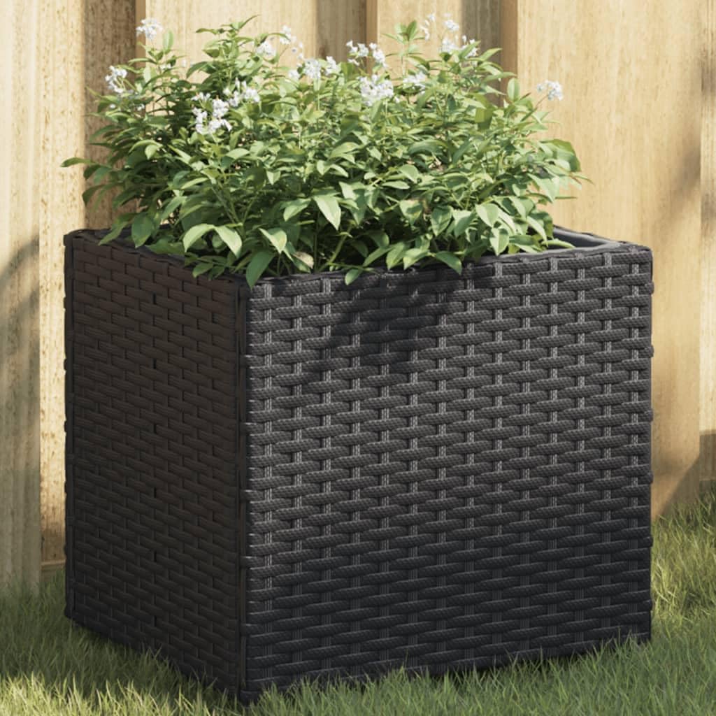 Jardinière Noir en résine tressée 36x30x32 cm avec Cadre Acier et Sac Non tissé, Pot Cache Jardiniere pour Plante Fleur Interieur Exterieur Balcon terrasse Jardin, décoration Durable