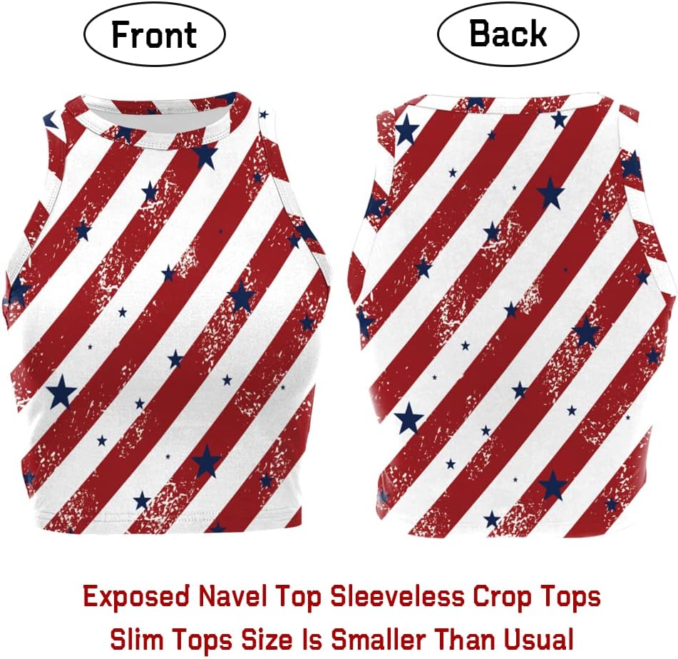 Eciodci Women's American Flag Crop Top USA Patriotic 4th of July Soft Summer Sleeveless USA Flag Crop Tank Tops for Women - Image 8