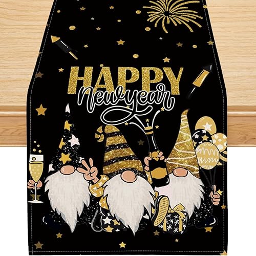 Siilues Camino de mesa de Año Nuevo divertido gnomo de feliz año nuevo decoración de mesa de invierno de temporada para decoración de mesa de