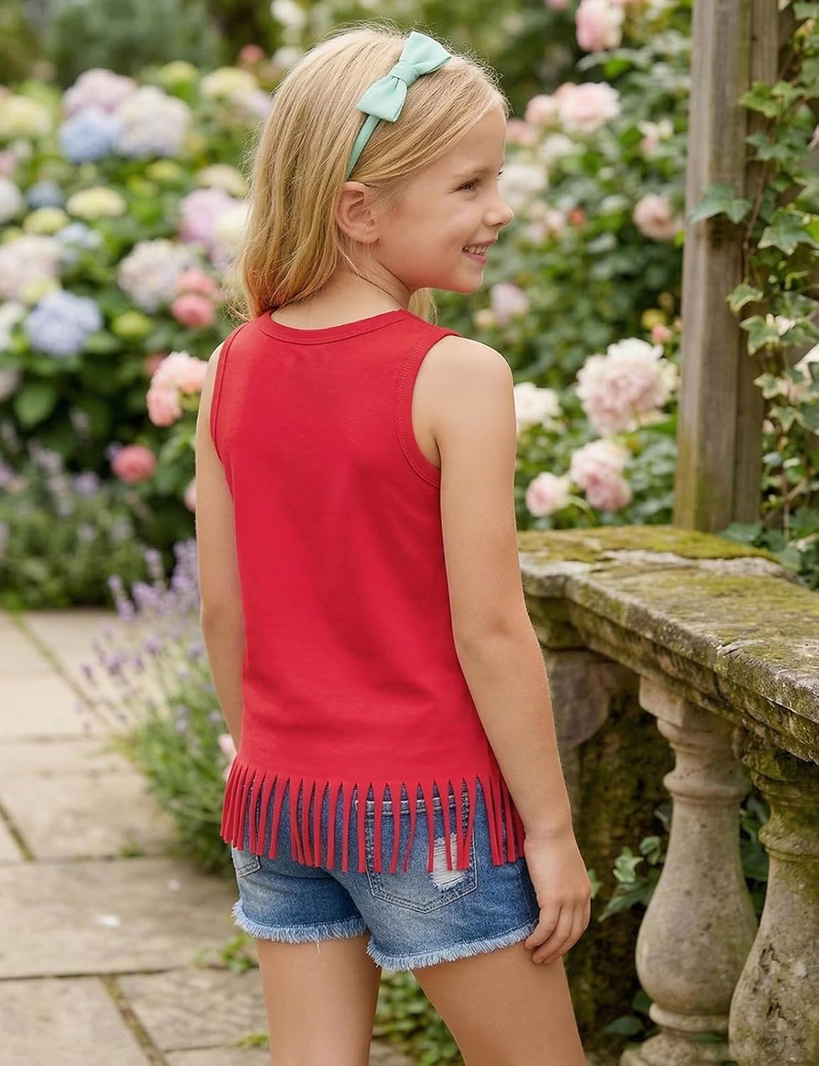 Noomelfish Girls Fringe Tank Tops Cotton Summer Sleeveless Shirts (5-12 Years)