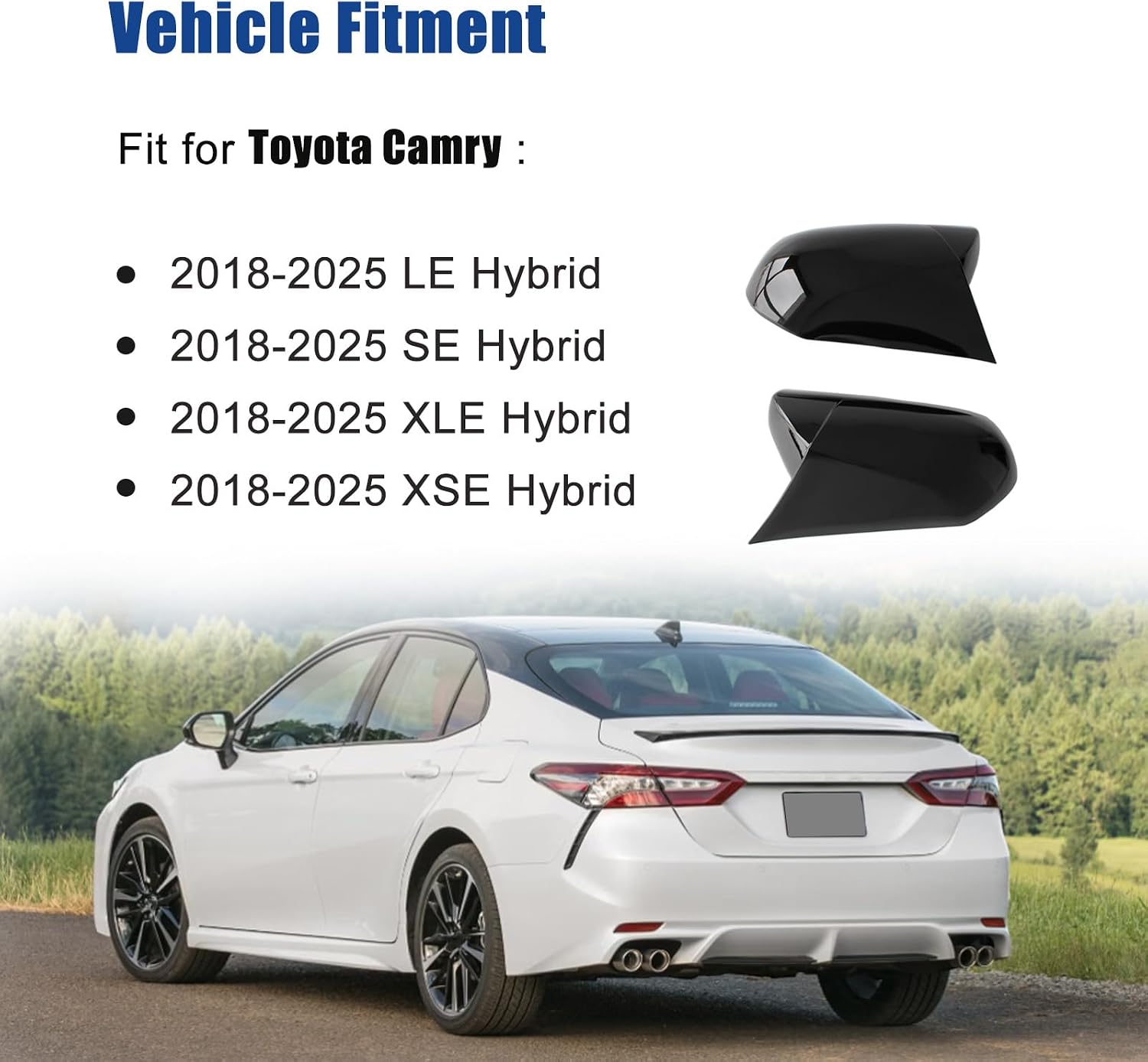 AUCERAMIC Side Rearview Mirror Cover Fit for Toyota Camry 2018-2025 LE SE XLE XSE Hybrid TRD Wing Mirror Protect Decorate Covers Auto Exterior Decoration Accessories (2PCS, Bright Black)