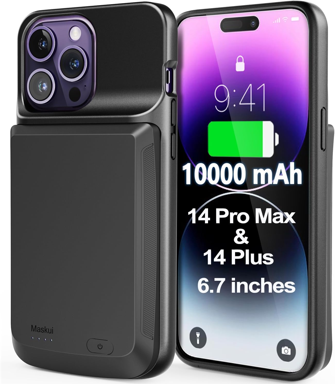 Maskui iPhone 14 Pro Max and iPhone 14 Plus (6.7 inch) Battery Case 10000mAh, Powerful Battery