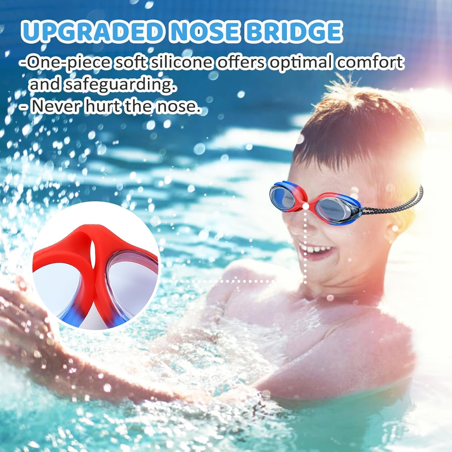 Vvinca Kids Swim Goggles with Bungee Strap No Leaking Anti Fog Toddler Goggles with Quick Adjust Ages 3-14