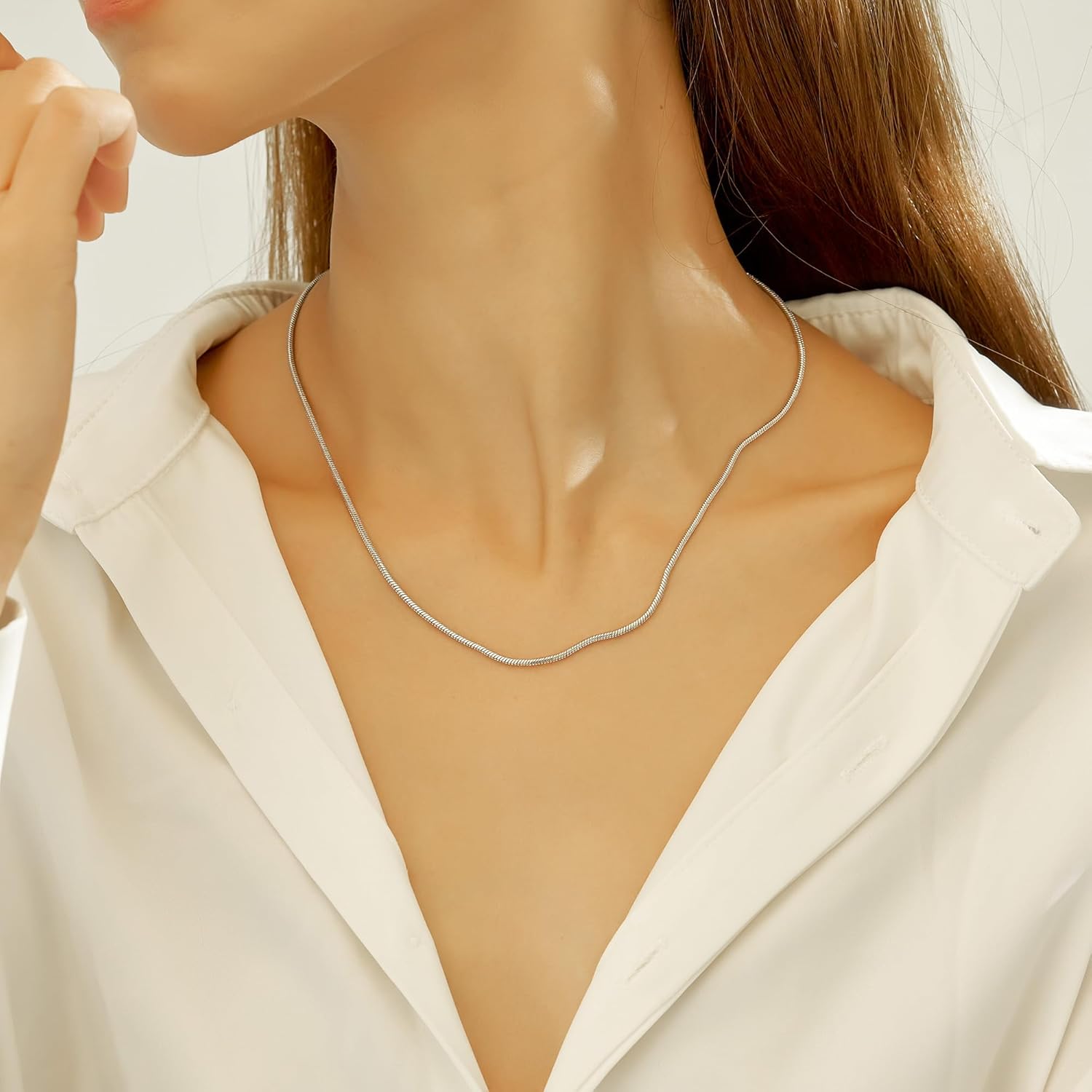 wgoud Gold Necklace for Women Waterproof,14K Real Gold Plated Herringbone Choker Necklace for Women Trendy, Dainty Gold Chain Necklaces Stack,Simple Layered Gold Necklaces for Women Jewelry Gifts - Image 3