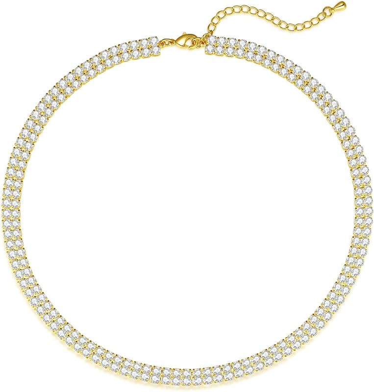 Luxval Tennis Necklace 14K Gold Plated Rhinestone Butterfly Choker Necklaces for women Dainty Zirconia Cut Faux Diamond chain 3mm