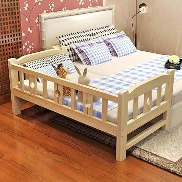Sarini Kids Bed, Extra Wide Bed Baby, Raised Guard Rails, Rounded Corners Design, Special Protection Safety, Kindergarten Baby Mattress Not Included, Growing Multifunction Kids Furniture Sturdy Wooden Children Length 130cm, Width 60cm, Height 40cm excluding ladder