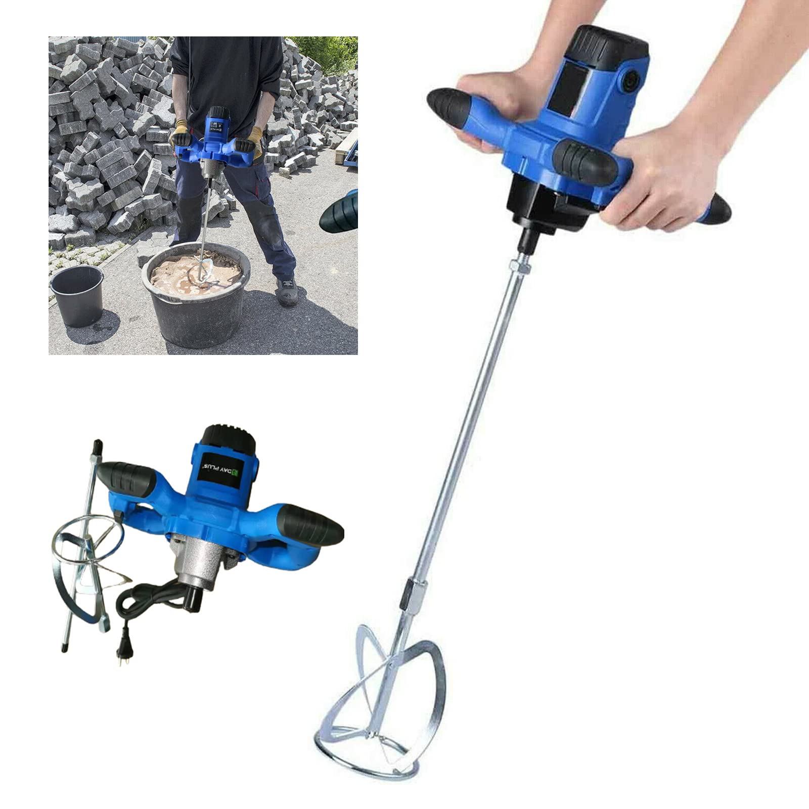 Mezclador de Mortero, 2600W Mezclador de Taladro de Hormigón Eléctrico, Batidor de Pintura, Batidora mortero, Agitador M14 Ajustable, 6 Velocidades Variables, para Mezclar Pintura, Forraje, Cemento