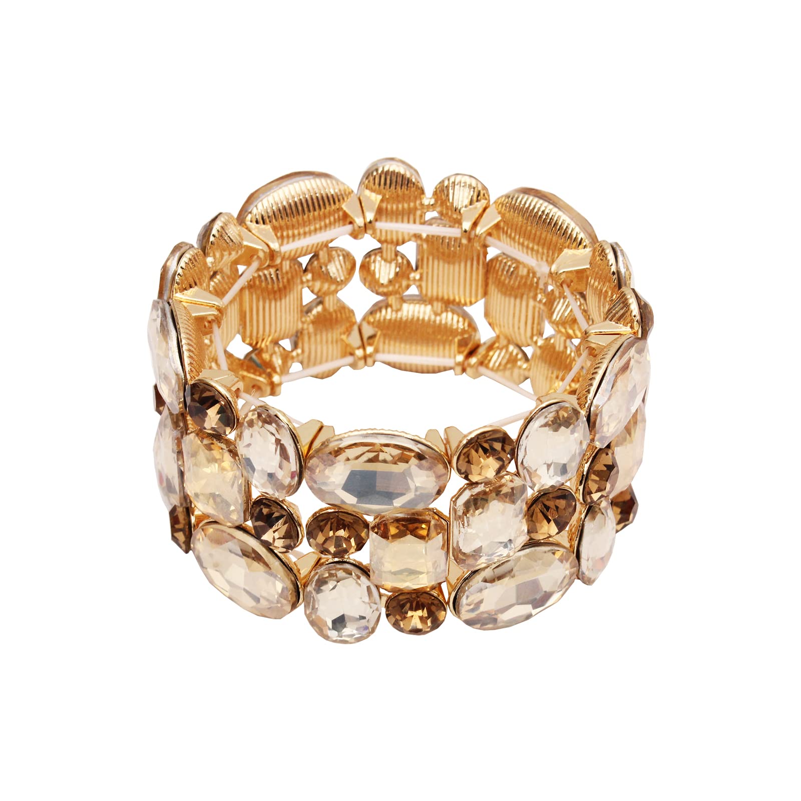 EnrwinWomen’s Wedding Bridal Crystal Leaf Flower Stretch Bangle Elastic Wide Bracelet Jewelry for Brides Bridesmaid