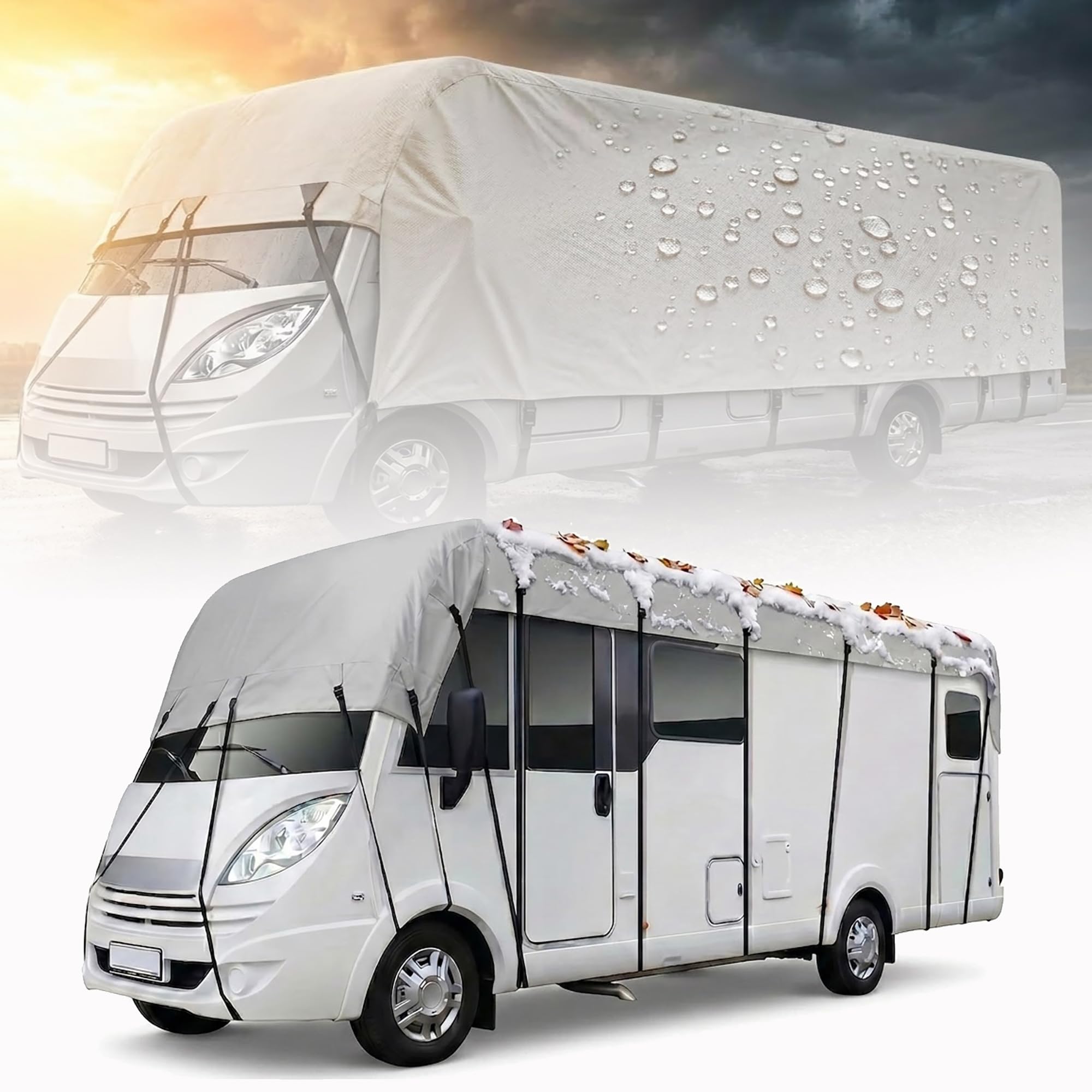 Funda de Techo para Autocaravana y Caravana, Lona Protectora Impermeable, Transpirable y Anti-UV, Cubierta Exterior para Camper Ajustables de Alta Resistencia,Gris,8.5 * 3M Fits 26to29 ft