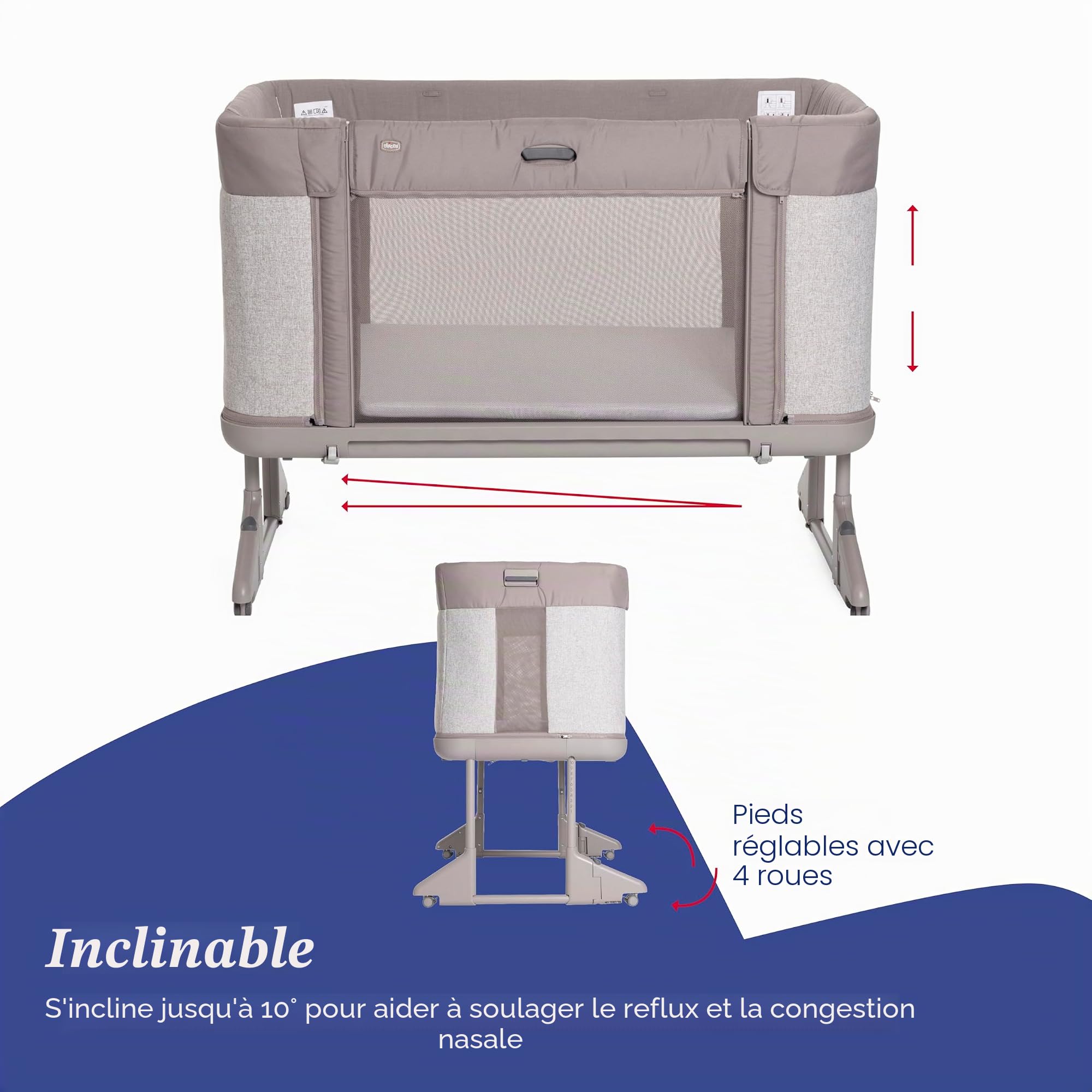 Chicco Next2Me Forever, Lit Bébé 3en1 jusqu'à 4 Ans (22 kg), Berceau avec Hauteur Réglable et Matelas Inclus
