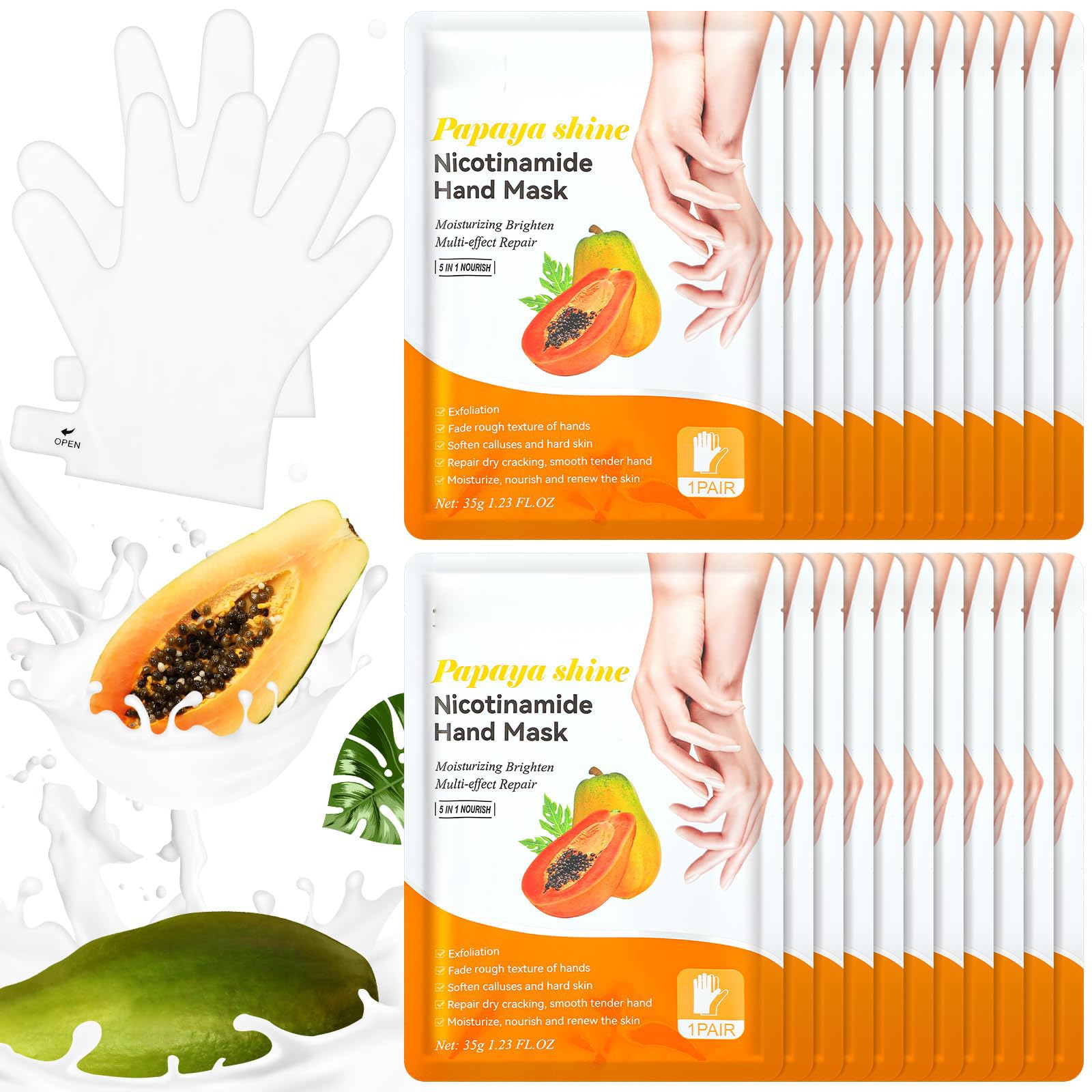 NALACALPawpaw Moisturizing Hand Mask, 20 Pcs Exfoliating Hand Peeling Mask, Repairing Hand Mask for Dry Skin Sensitive and Oily Skin, Repair Rough Skin for Men Women Smooth Soft Skincare Gifts