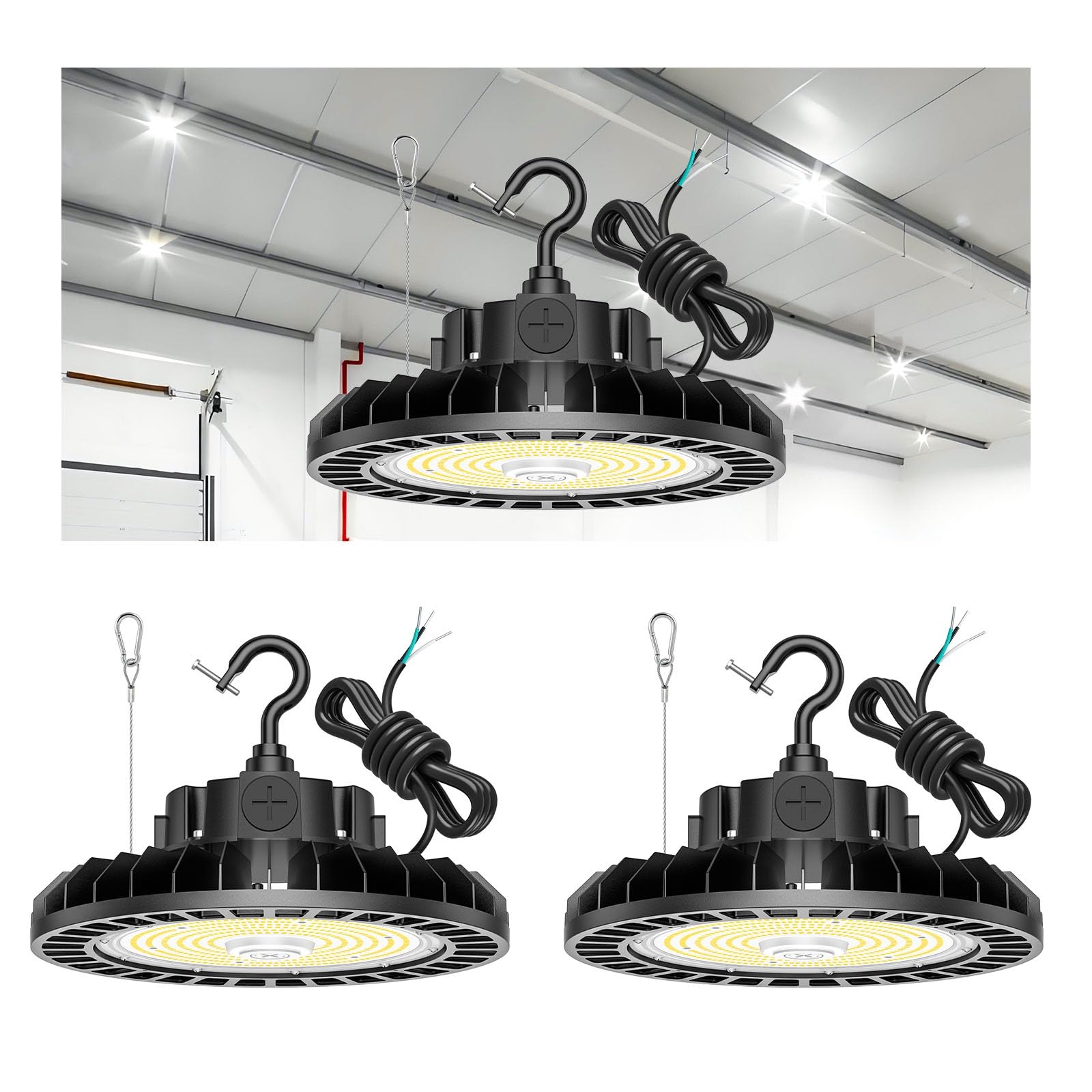 3 Pack 480 Volt LED High Bay Light 150W 120W 90W Adjustable ETL DLC Listed Industrial Grade UFO